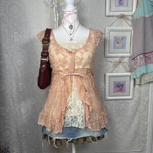 vintage pink coquette lace blouse
